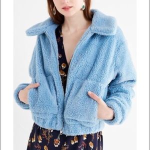 Urban Outfitter UO Cropped Teddy Jacket - Sky